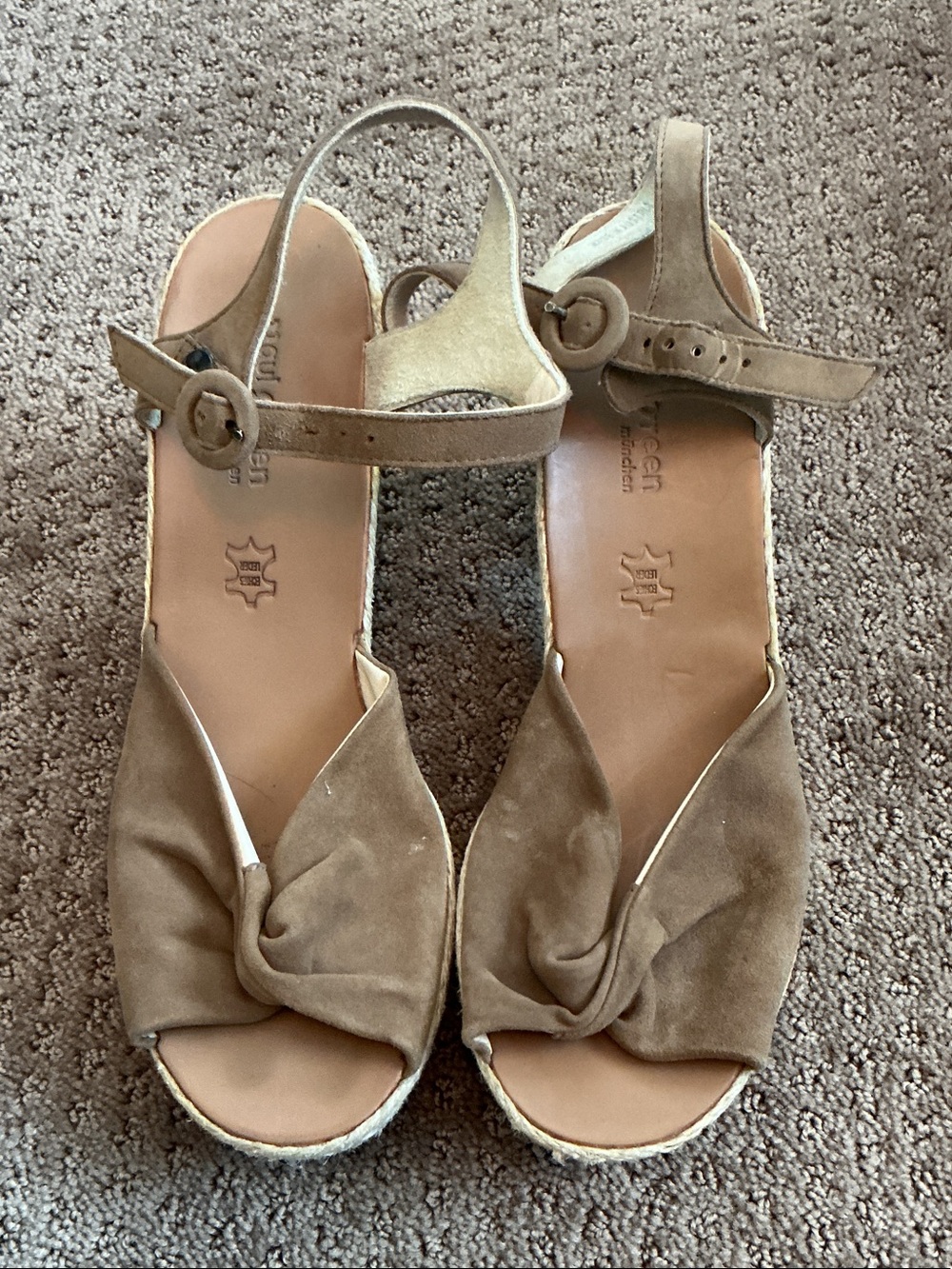 Paul Green Taupe Suede Knotted Espadrille Sandals